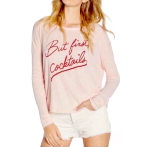 WILDFOX “But First, Cocktails” Statement Sweatshirt in Light Pink! - Picture 2 of 8